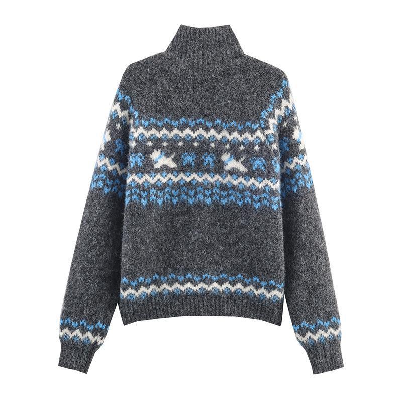 Knit jacket for women with Nordic pattern and high collar Lune London