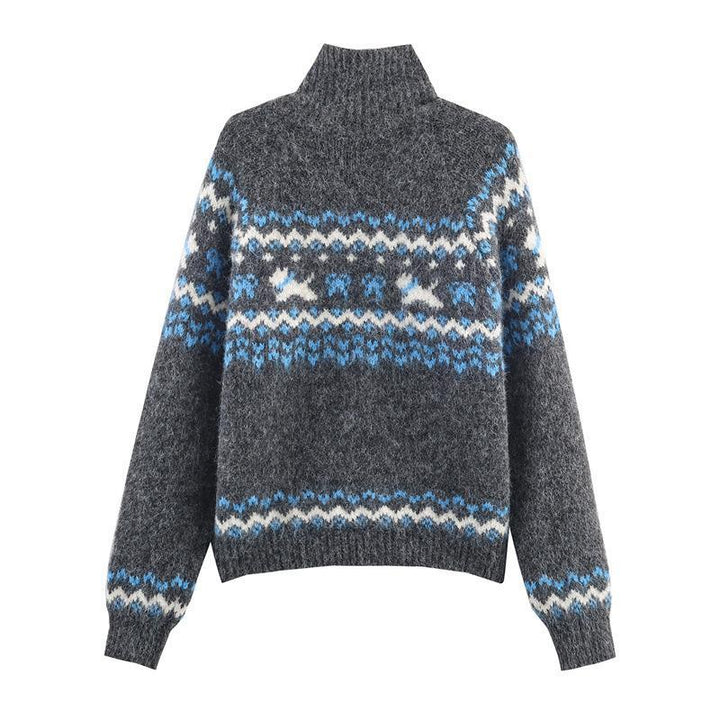 Knit jacket for women with Nordic pattern and high collar Lune London