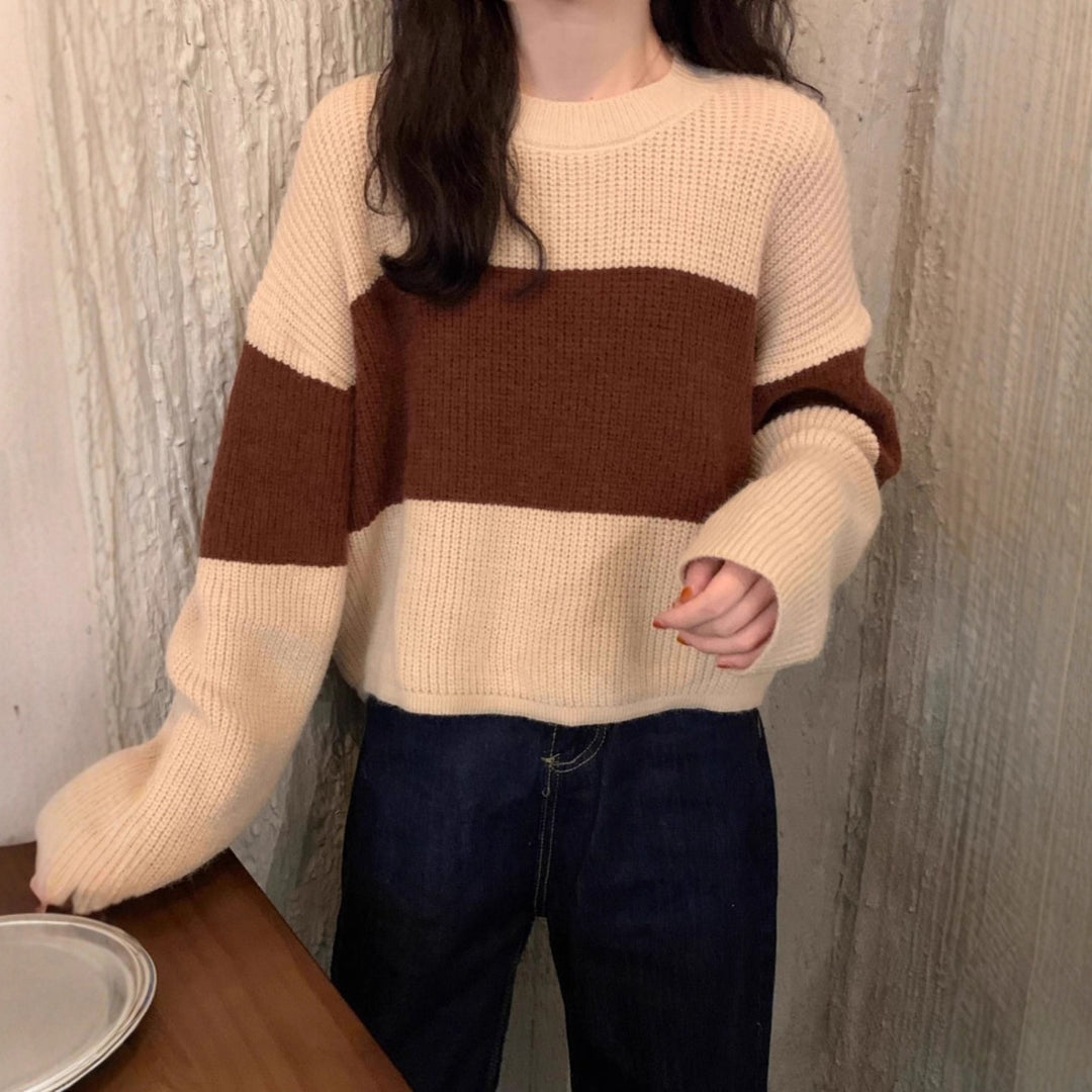 Pull en tricot chunky pour femmes avec un design moderne en blocs de couleur Chic & Stil