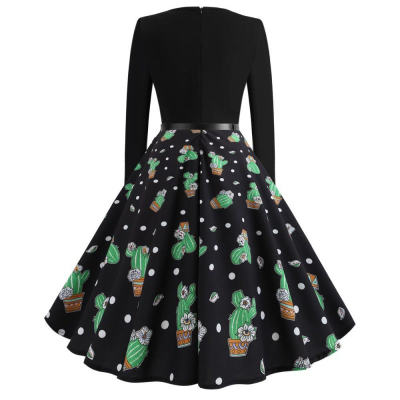 Robe swing pour femmes avec design floral de cactus et jupe évasée Chic & Stil