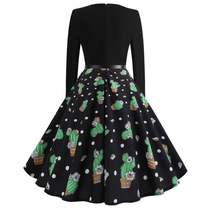 Robe swing pour femmes avec design floral de cactus et jupe évasée Chic & Stil