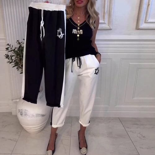 Pantalons de loisirs pour femmes avec design contrastant tendance et taille élastique Chic & Stil