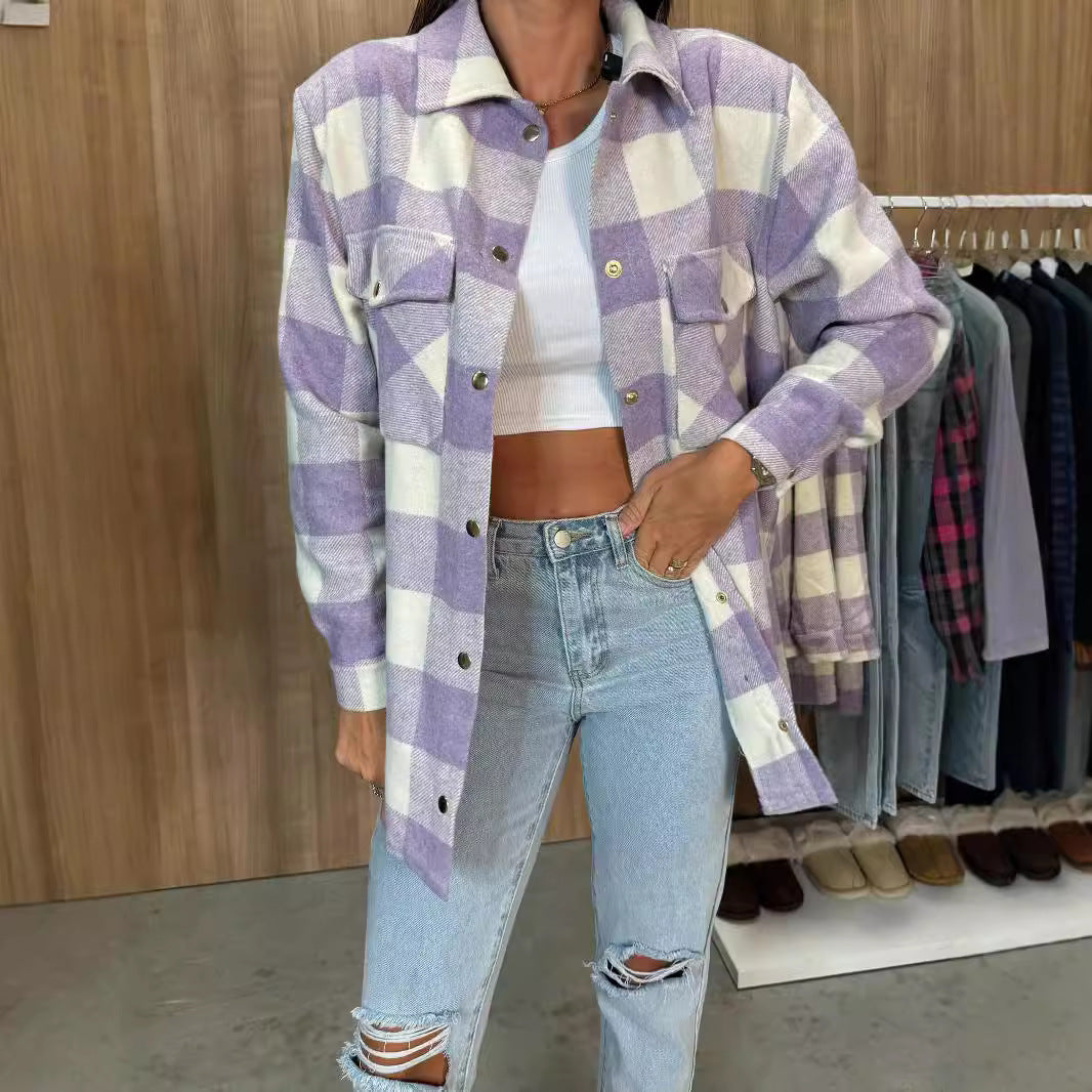 Plaid flannel jacket for women with pockets and button details Lune London