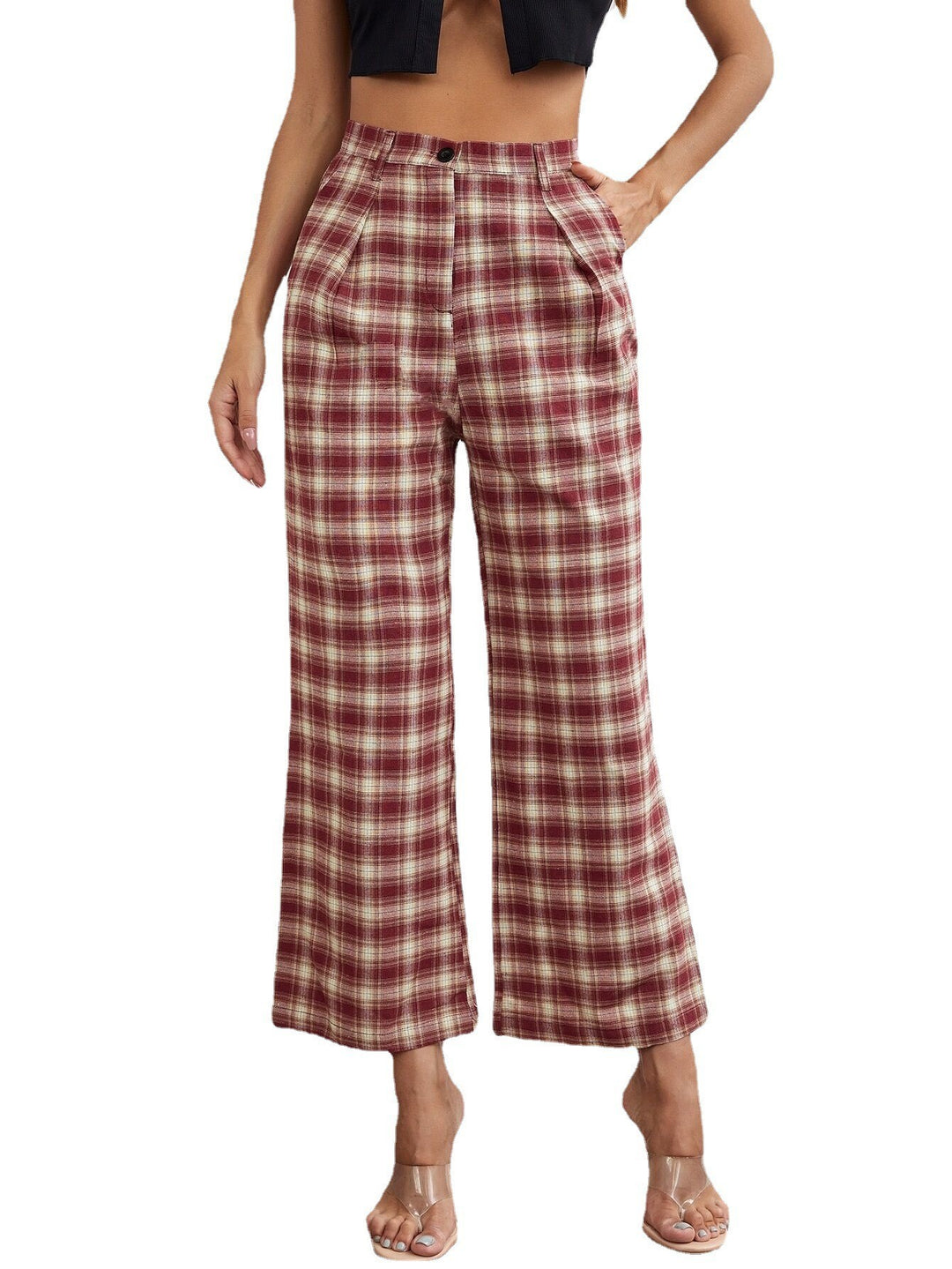 Lune London Women's Wide Plaid Trousers