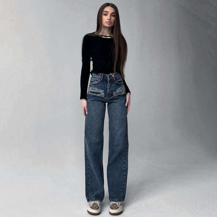High-waisted women's jeans with wide legs and tie belt Lune London