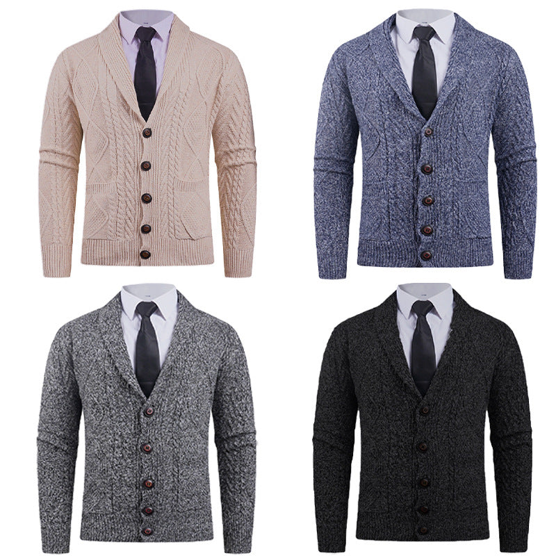 Men's knitted jacket with a marked diamond pattern and an elegant shawl collar Lune London
