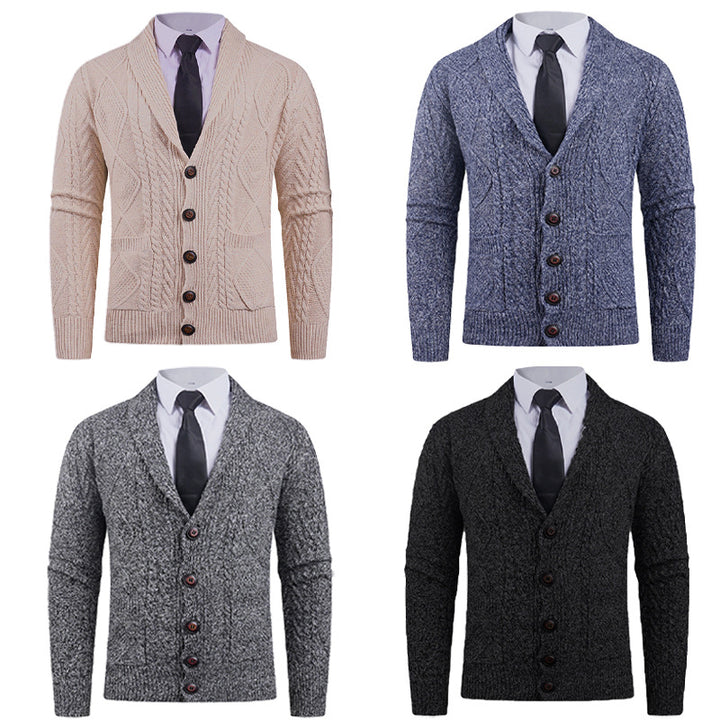 Men's knitted jacket with a marked diamond pattern and an elegant shawl collar Lune London