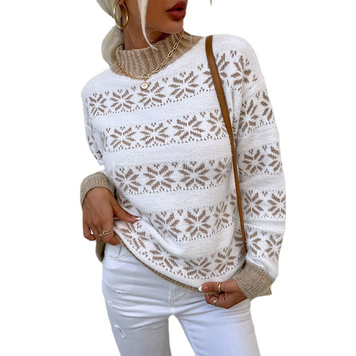 Knit sweater for women with winter pattern and high collar Lune London