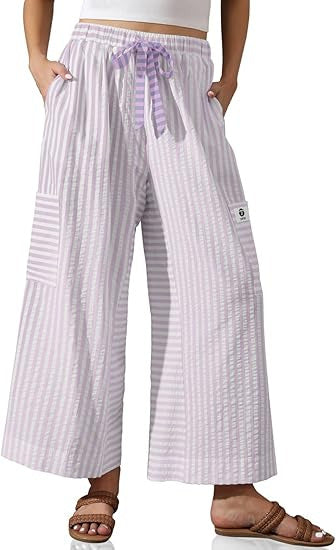 Pantalons Palazzo amples pour femmes avec motif rayé et poches pratiques