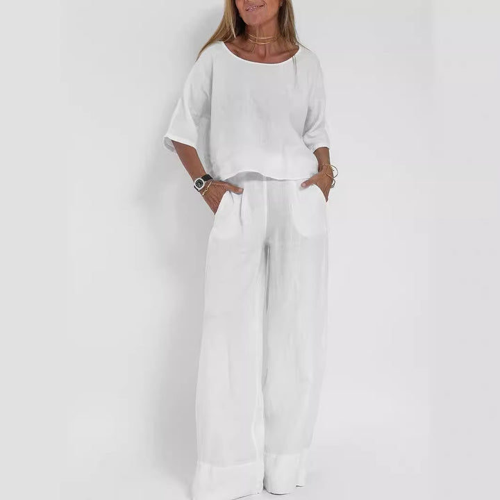 Lune London linen casual set for women with a loose top and palazzo pants