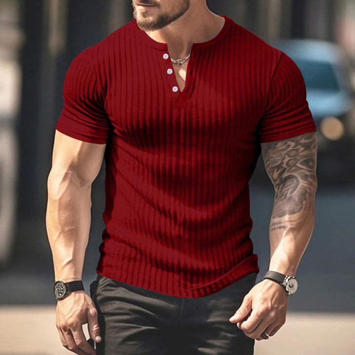 Men's Short Sleeve Henley T-Shirt with Textured Design Lune London