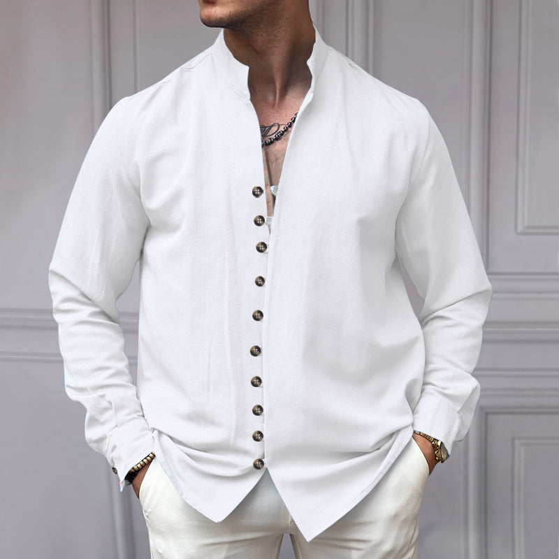 Men's long sleeve shirt with high collar and fashionable button details Lune London