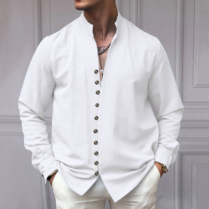 Men's long sleeve shirt with high collar and fashionable button details Lune London
