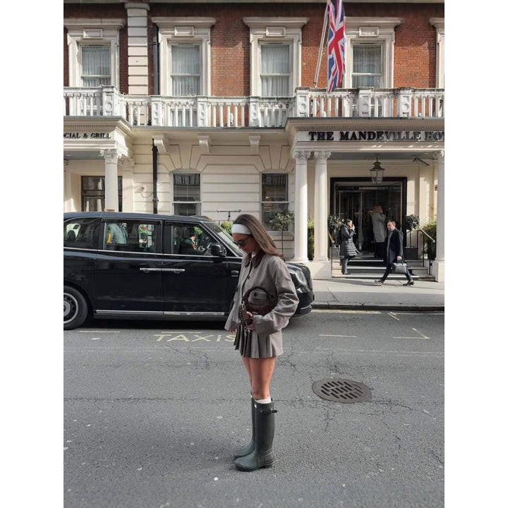 Plaid blazer for ladies with short sleeves and matching mini skirt Lune London