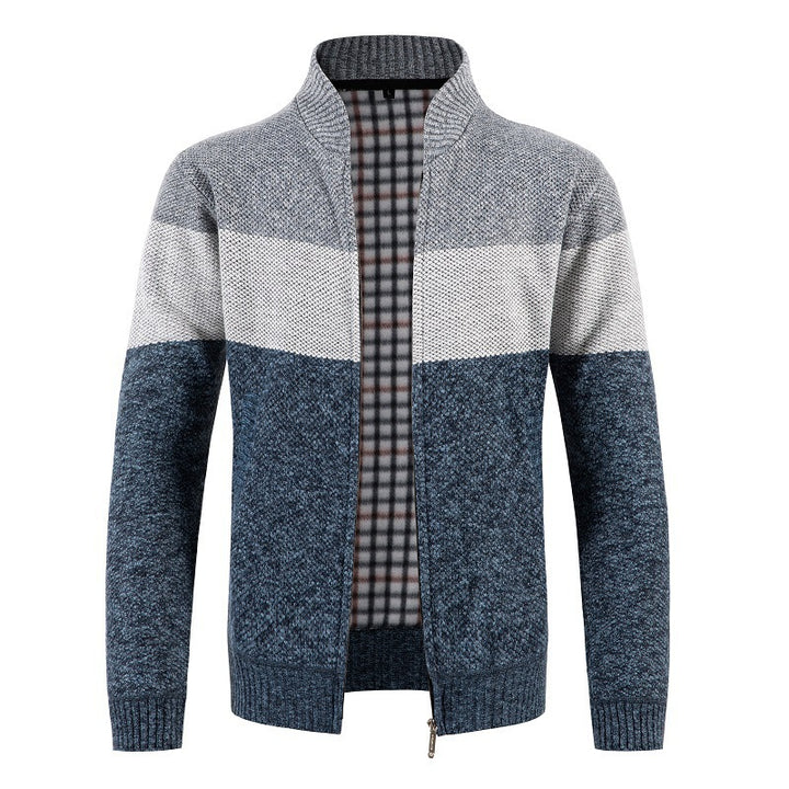 Fashionable knitted jacket for men with contrast stripes and a quilted lining Lune London