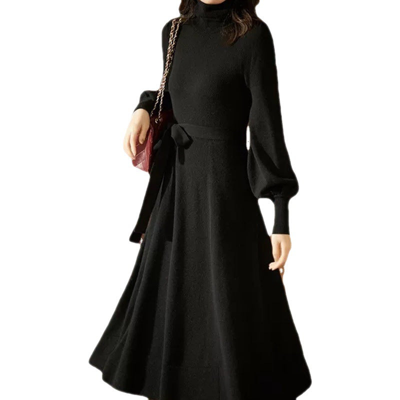 Robe tricotée pour femmes avec col montant et ceinture ajustée Chic & Stil