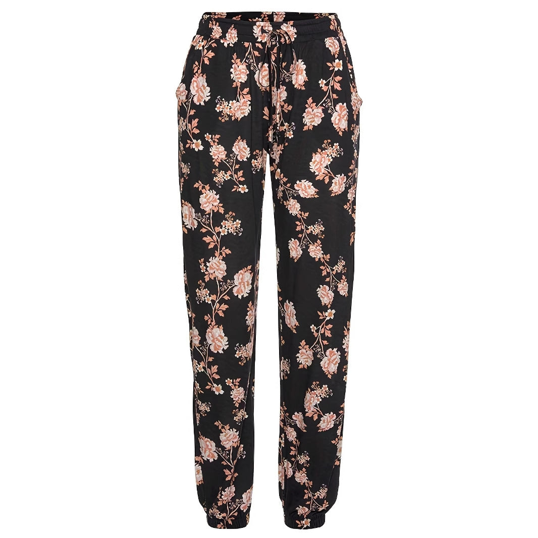 Women Relaxed Floral Pants with Elastic Waistband and Practical Side Pockets Lune London