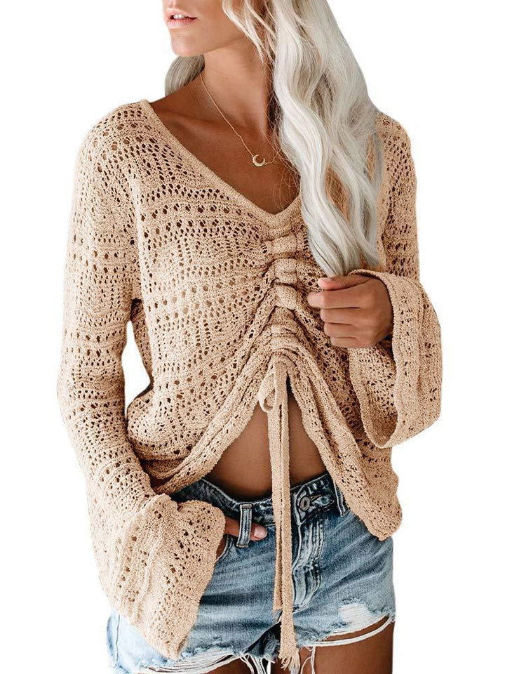 Women's trendy V-neck sweater with gathers Lune London