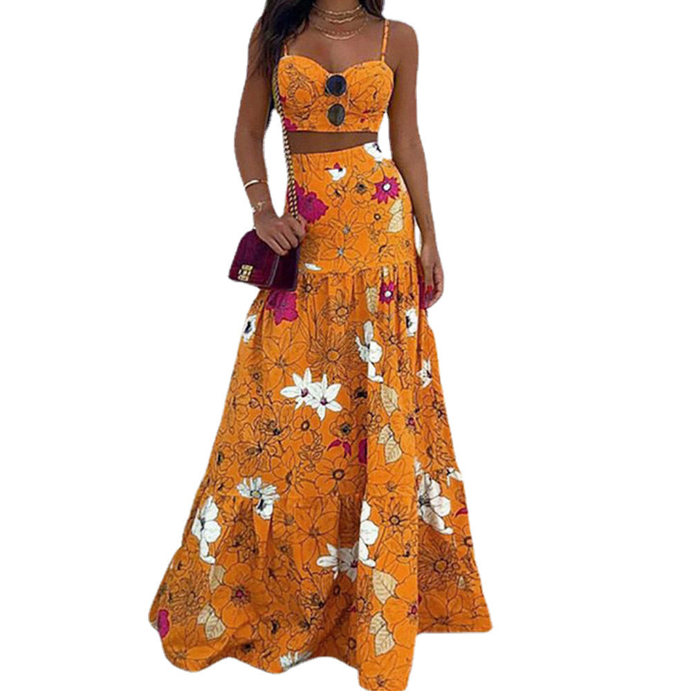 Maxi dress for women with floral design and chic bustier top Lune London