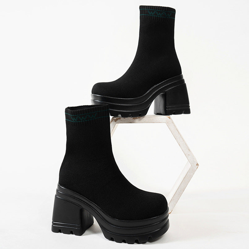 Chunky high boots for women with non-slip sole and elastic shaft Lune London