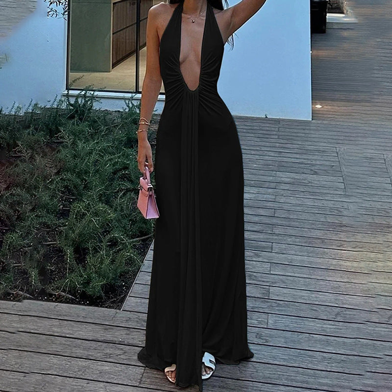 Robe maxi pour femme avec décolleté en V profond et effet drapé sophistiqué Chic & Stil