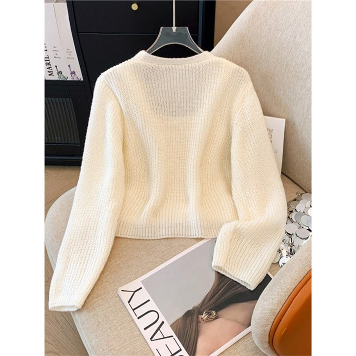 Cropped knit jacket for women with fine butterfly appliqués Lune London