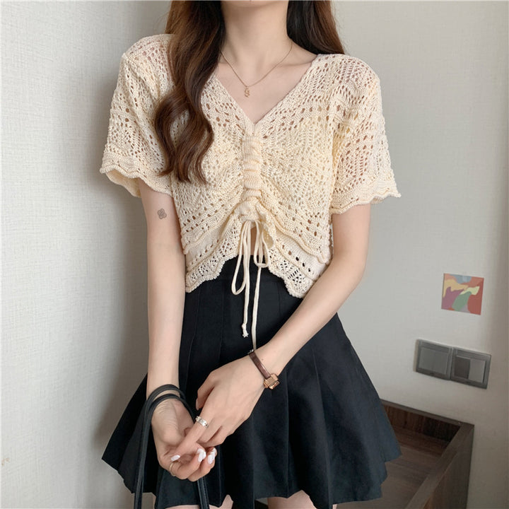 Women's knitted sweater with decorative gathers Lune London