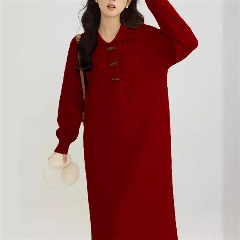 Knit dress for women with collar and button details Lune London