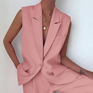 Women's Sleeveless Blazer Set with Wide Cut Pants Lune London