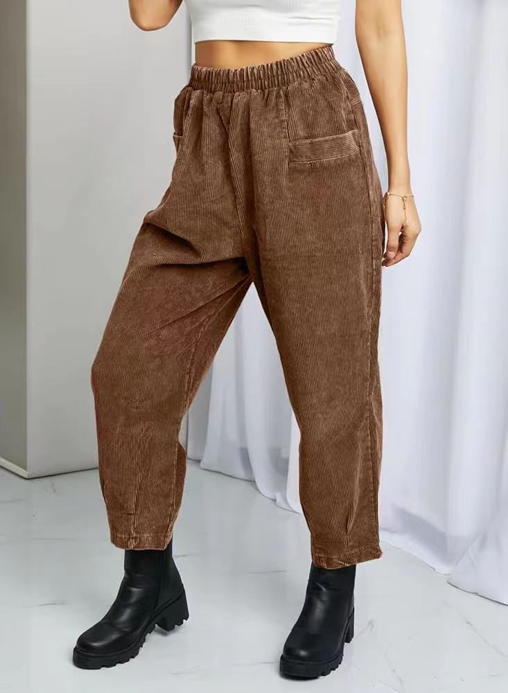 Dames Pantalon de loisirs confortable en corduroy avec taille élastique et poches Lune London