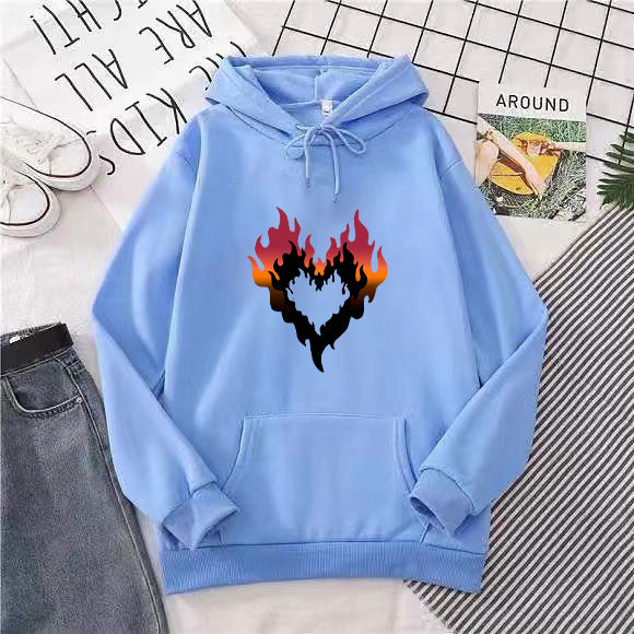 Women's Hoodie with Creative Flame Heart Design Chic & Style