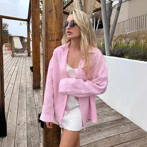 Women's Linen Shirt with Casual Cut and Oversized Sleeves Lune London