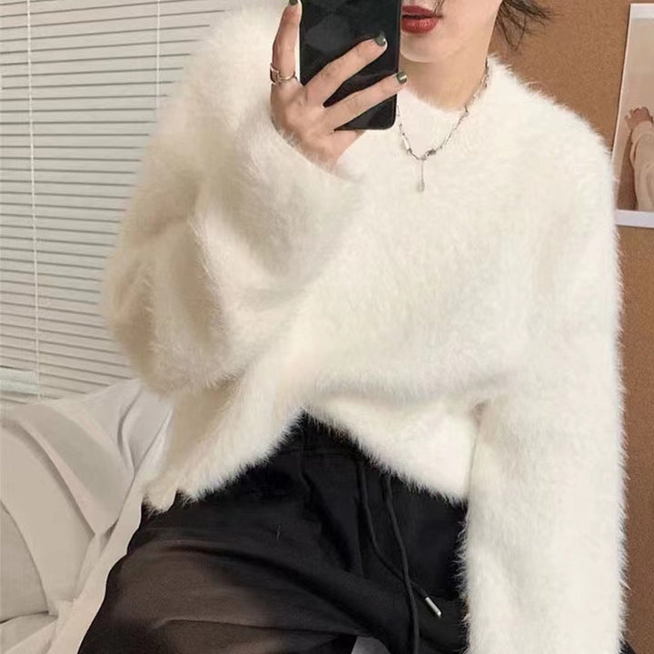 Ladies Plush Sweater with Relaxed Fit and High Round Neck Lune London