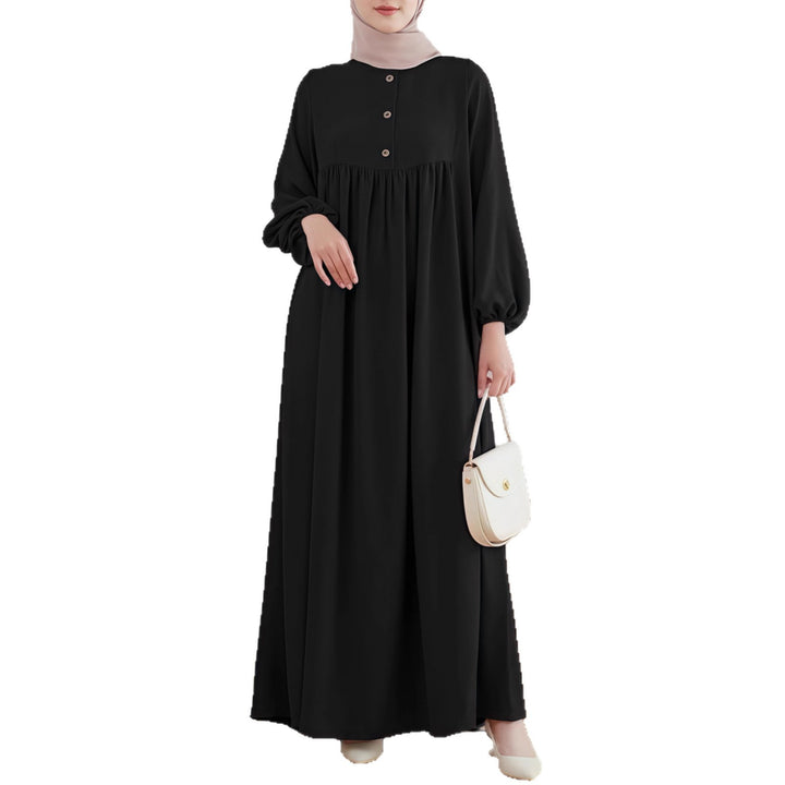 Lightweight maxi dress for women with comfortable buttoning and elegant puff sleeves Lune London