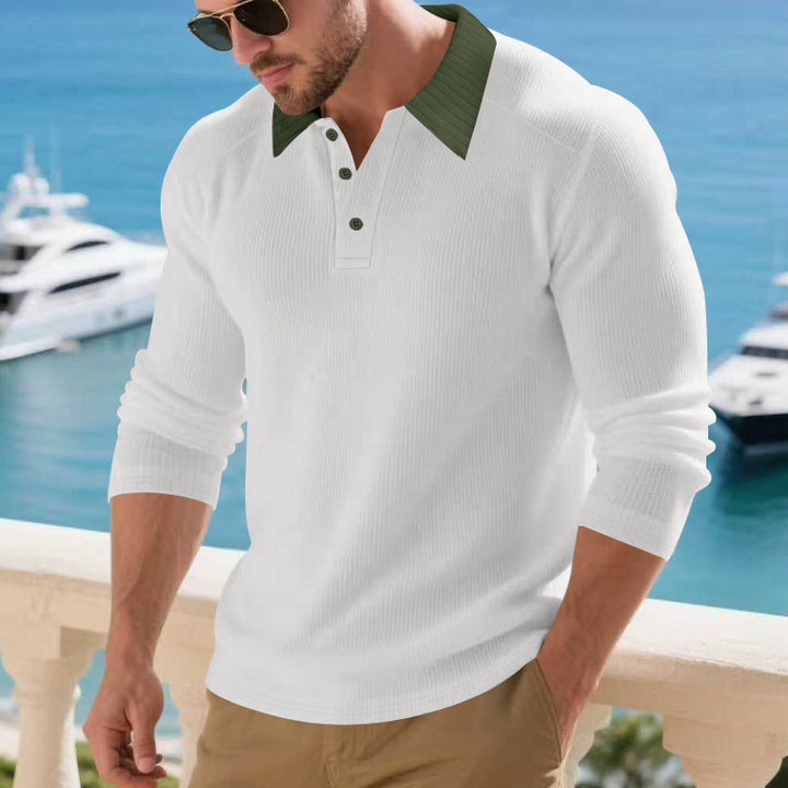 Men's long-sleeved polo shirt with textured collar Lune London
