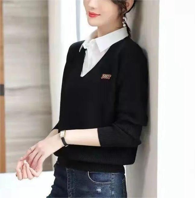Pull élégant pour femmes en V avec col chemise Chic & Stil
