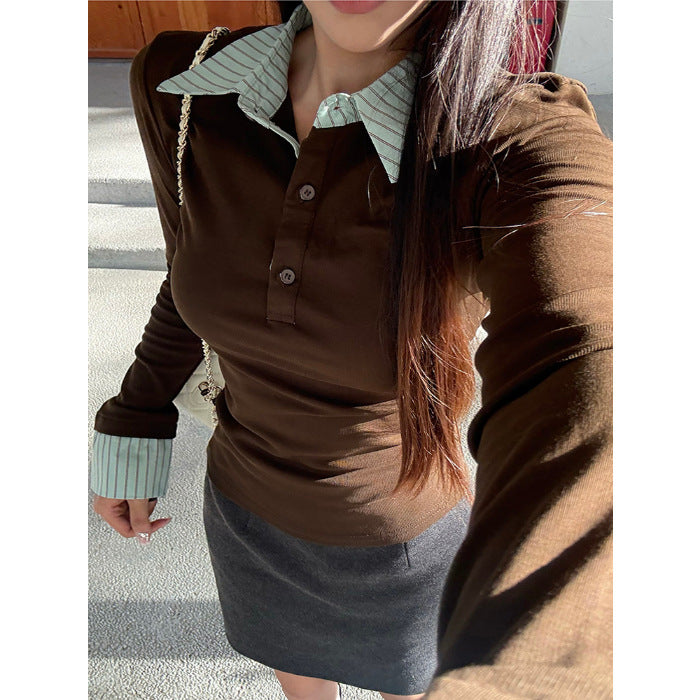 Women's long-sleeve polo shirt with stylish collar and button details Chic & Stil