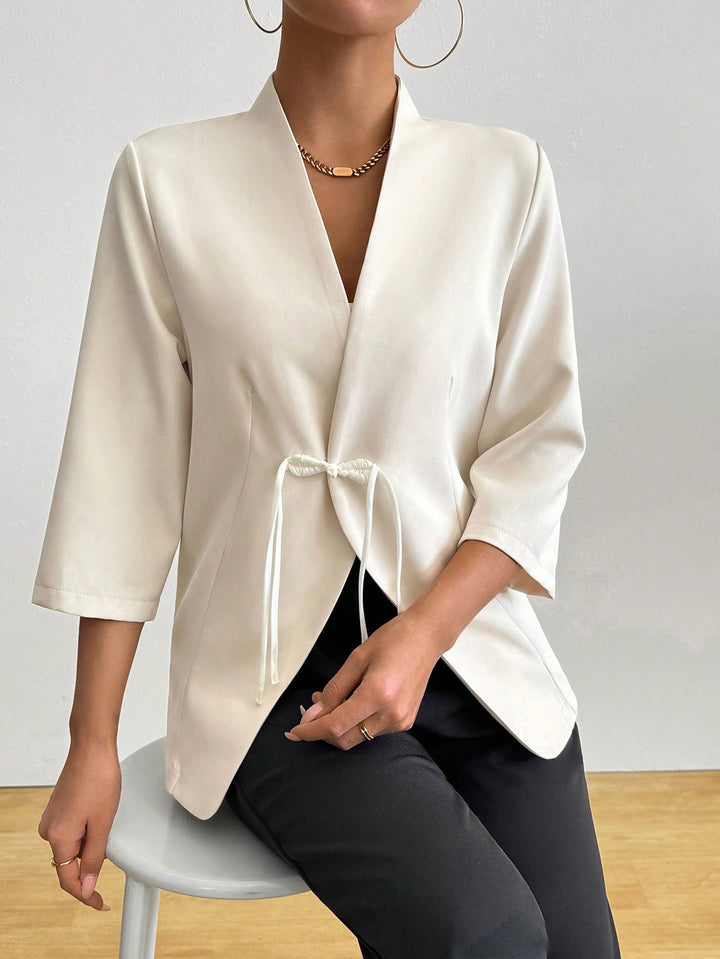 Women's trendy wrap blazer with belted waist and 3/4 sleeves Lune London