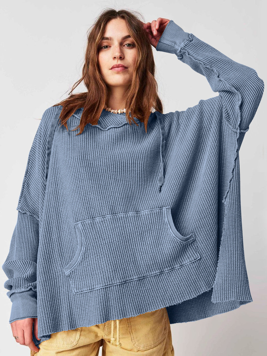 Ladies Oversized Waffle Hoodie with Kangaroo Pocket Lune London