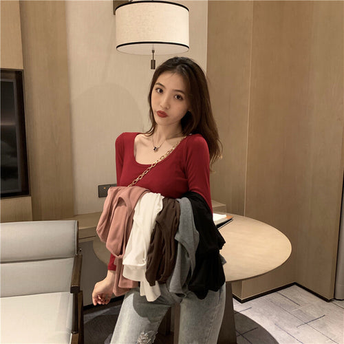 Women's Long Sleeve Bodysuit with Deep Neckline and Figure-Hugging Cut Lune London