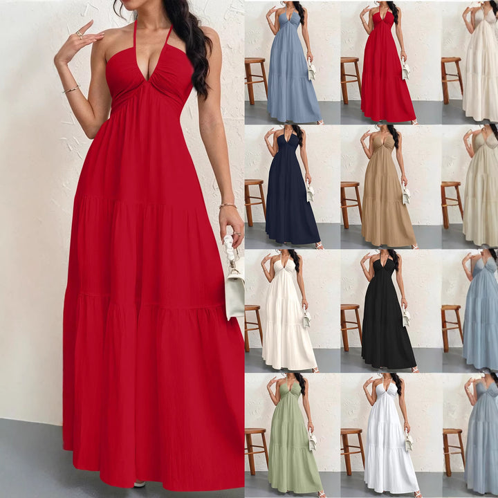 Women's maxi dress with deep V-neck and airy silhouette Lune London