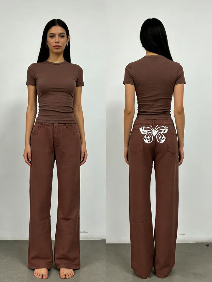 Women's Wide Jeans with Artistic Butterfly Design Lune London