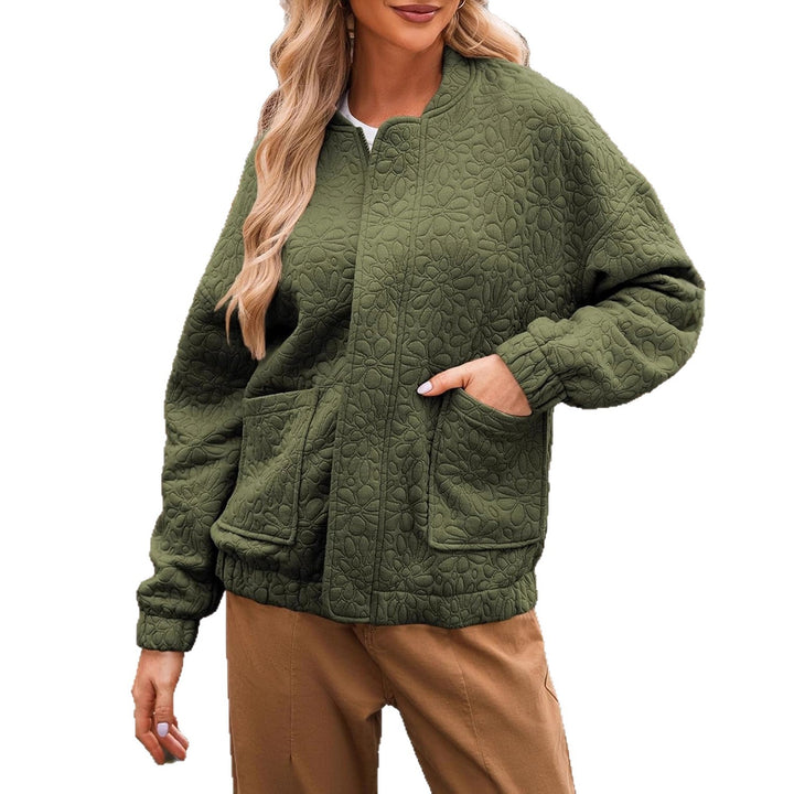 Quilted bomber jacket for women with floral design and practical pockets Lune London