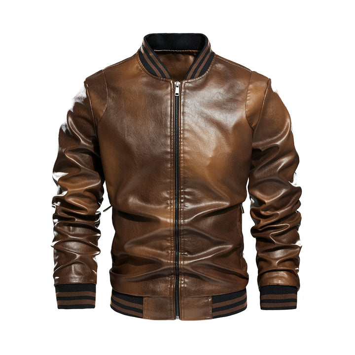 Classic leather jacket for men with elastic ribbed edges Lune London