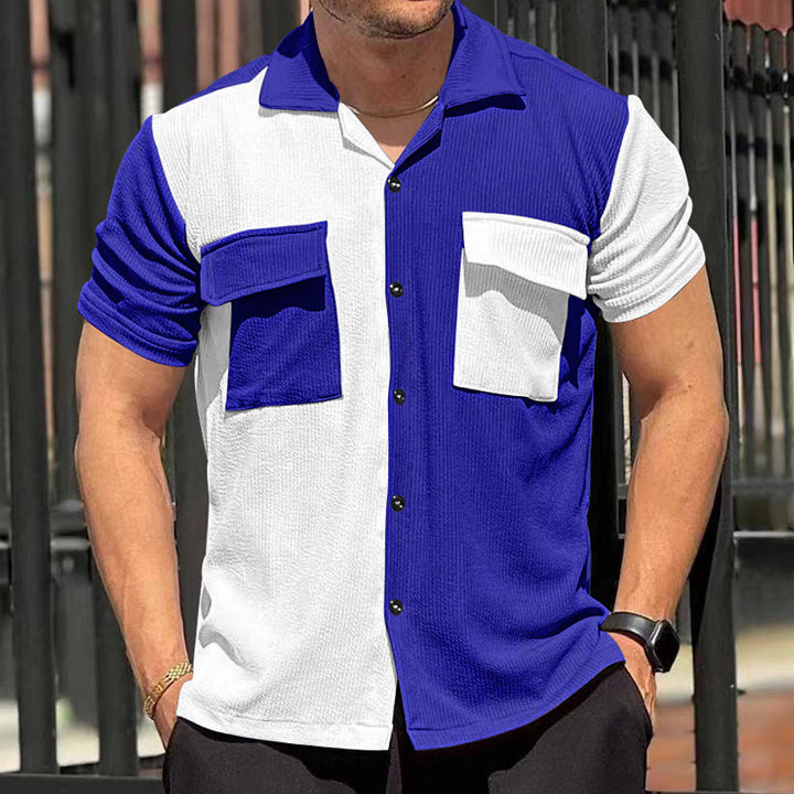 Trendy short-sleeved shirt for men with textured design and two practical chest pockets Lune London