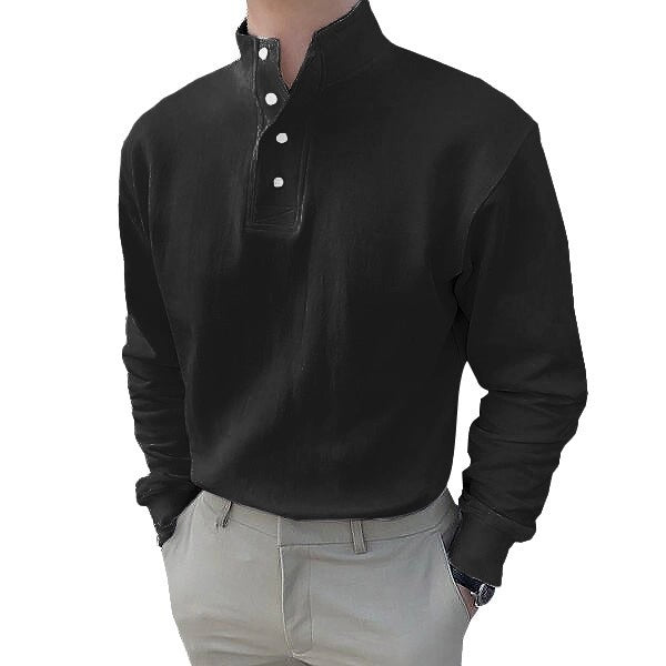 Men's long sleeve Henley shirt with modern high collar and button placket Chic und Stil