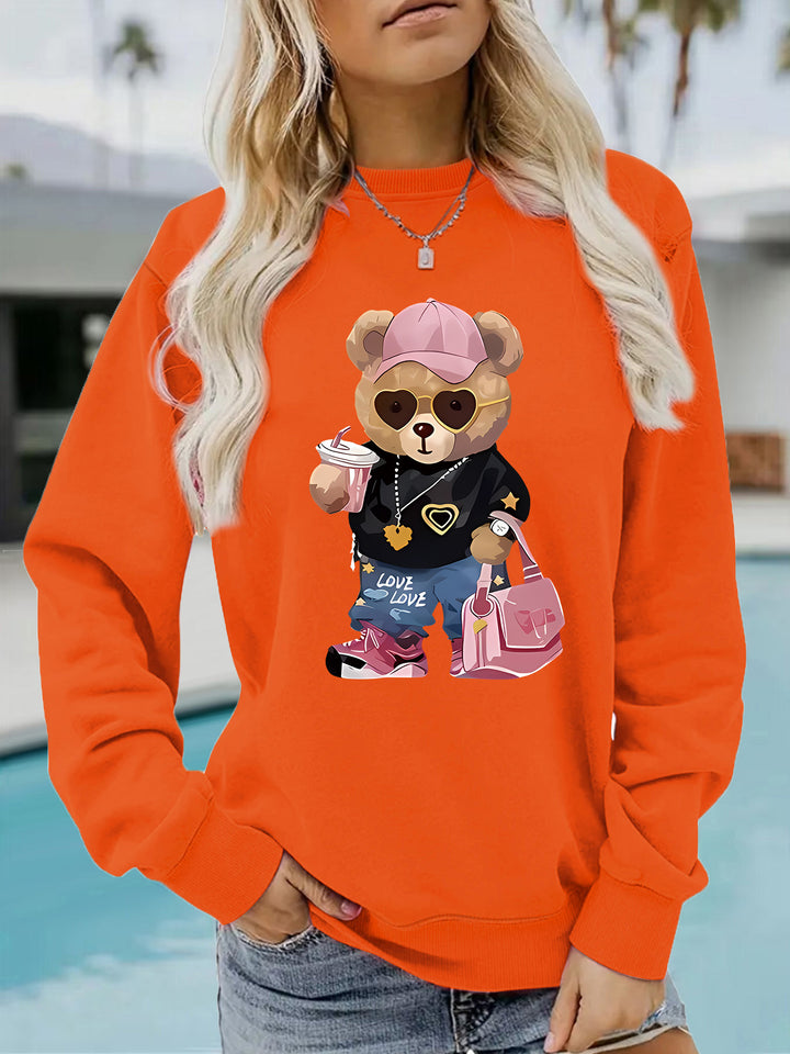 Sweatshirt pour femmes avec design unique de ourson de dessin animé et lettrage tendance Chic & Stil