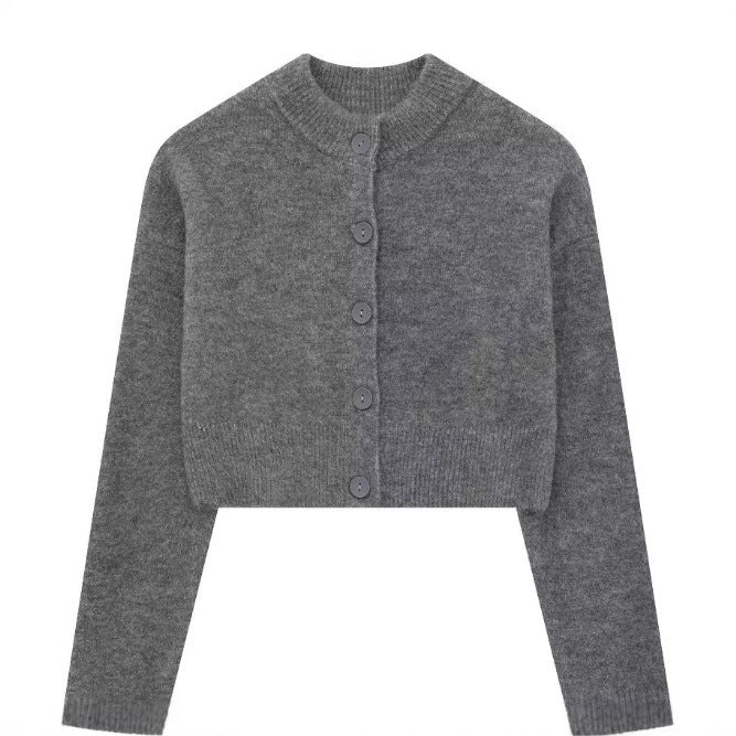 Women's Short Cardigan with Button Placket and Elegant Round Neckline Lune London
