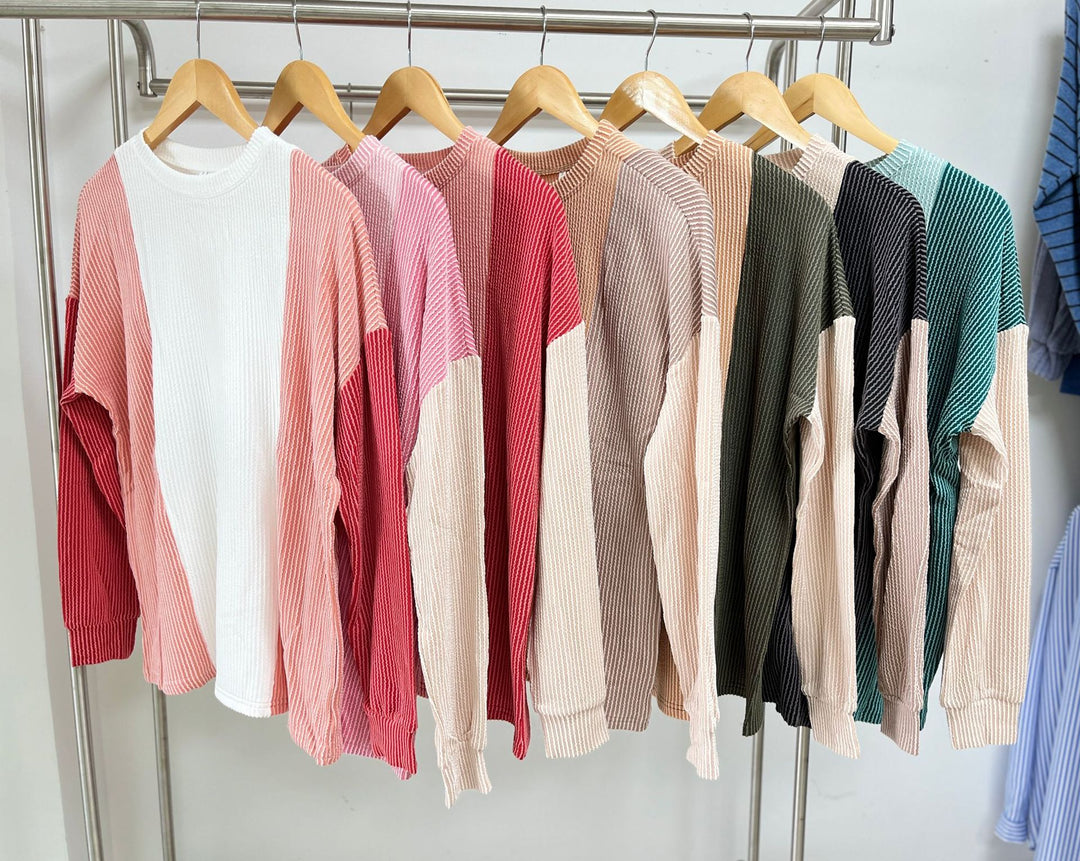 Oversized sweater for women with textured ribbed design and modern blocked color accents Lune London