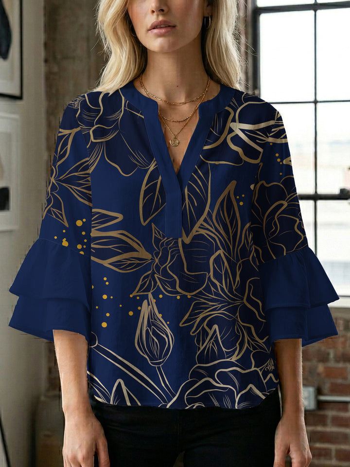 Ladies blouse with voluminous ruffled sleeves and floral print Lune London